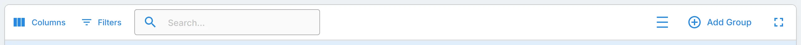 The toolbar above the "Groups" list, with "Columns", "Filters", "Search...", and the "Add Group" button.