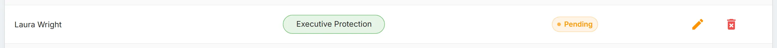 A new Executive Protection policy in the "Policies" list, with the "Pending" status and its edit and delete icons.