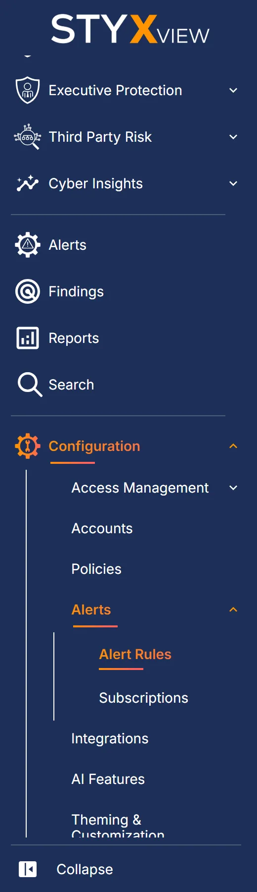 The sidebar with "Configuration" and "Alerts" expanded, where "Alert Rules" and "Subscriptions" are listed.