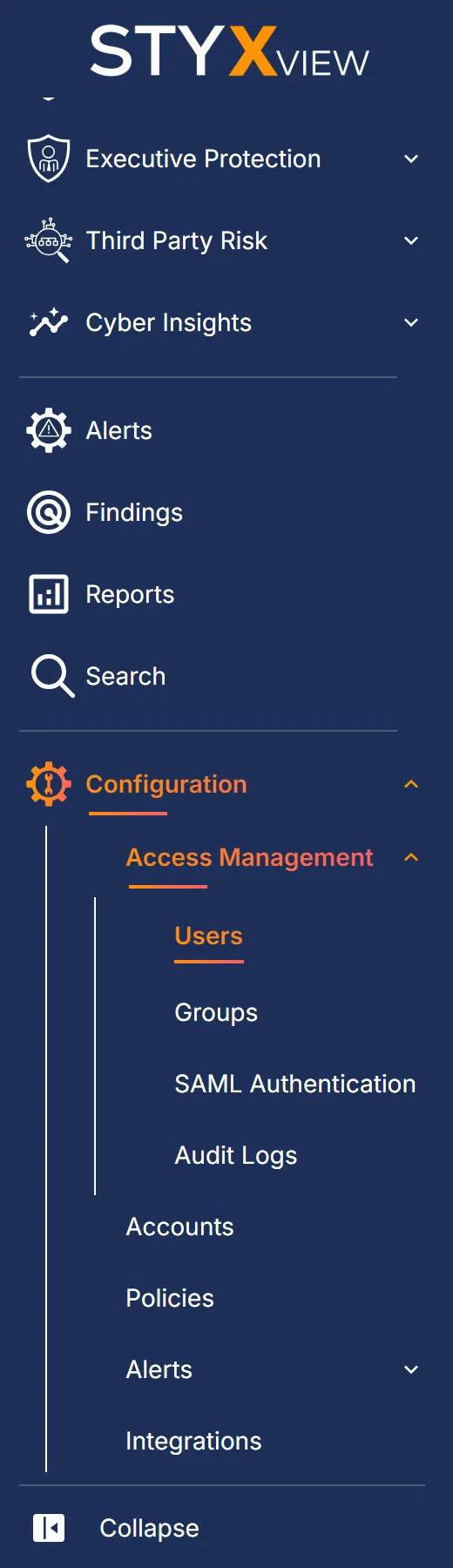 The sidebar with "Configuration" and "Access Management" expanded and "Users" selected under them.