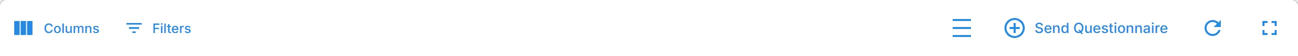 The "Send Questionnaire" button in the toolbar of the "Sent Questionnaires" table.